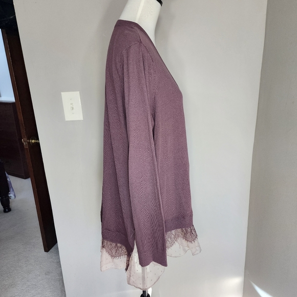 Logo women's mauve cardigan sweater with ruffle lace hem size extra large XL - Picture 3 of 13